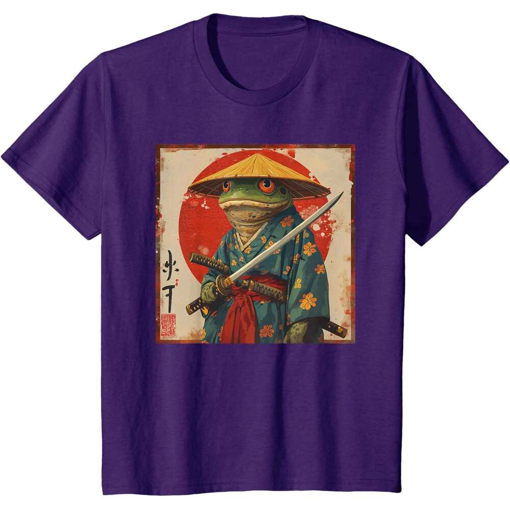 T shirt for Mens Womens Woodblock Art: Samurai Frog Japanese kanji T-Shirt Shirts Tshirt Graphic Tee Casual Tops Clothes Short sleeve