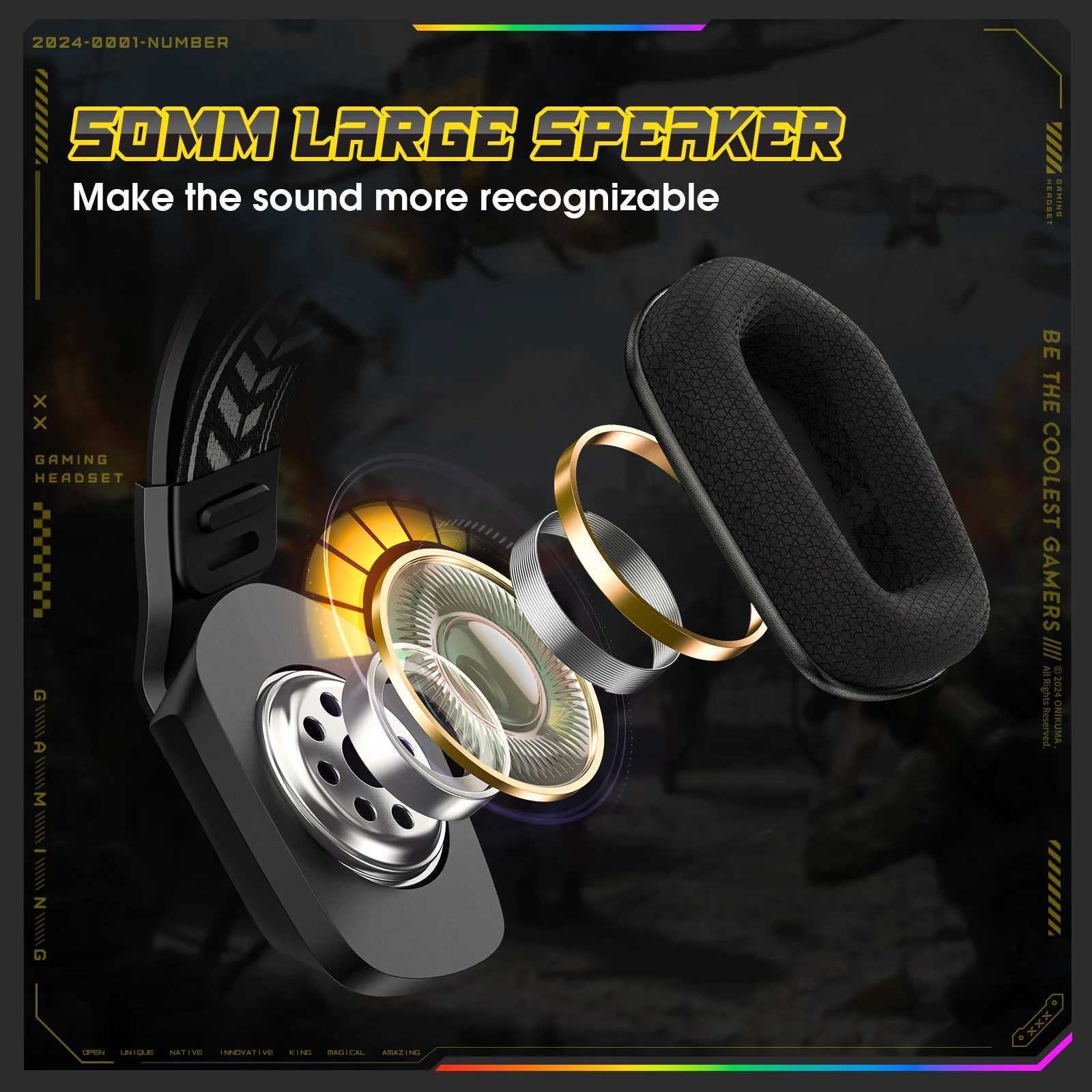 ONIKUMA Gaming Headset Surround Sound Gaming Headset with Noise Cancelling Microphone RGB Lights and Soft Memory EarcupsCL240808