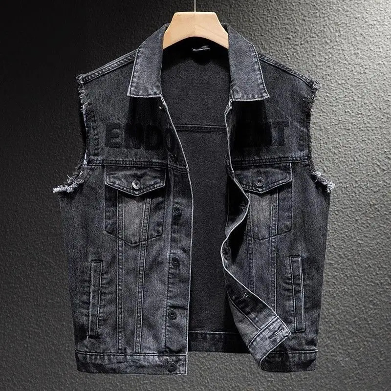 2024 mens denim jacket motorcycle vest retro fashion riding clothes casual versatile clothing y240822