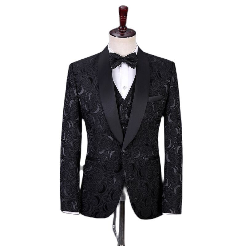 3 Piece Classic Ivory Paisley Groom Tuxedos Custom Made Shawl Collar Men Wedding Prom Dinner Business Suits Blazer Waistcoat Trousers