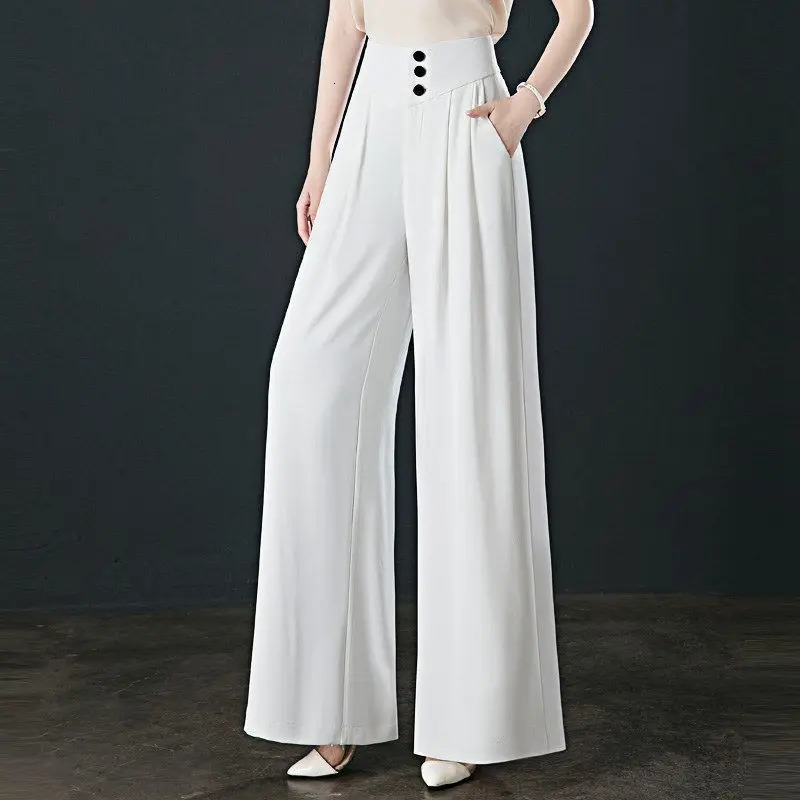 Office Lady Spring Summer Thin Loose Wide Leg Pants Korean Streetwear Fashion Women Elastic High Waist Oversized Casual Trousers Z260314