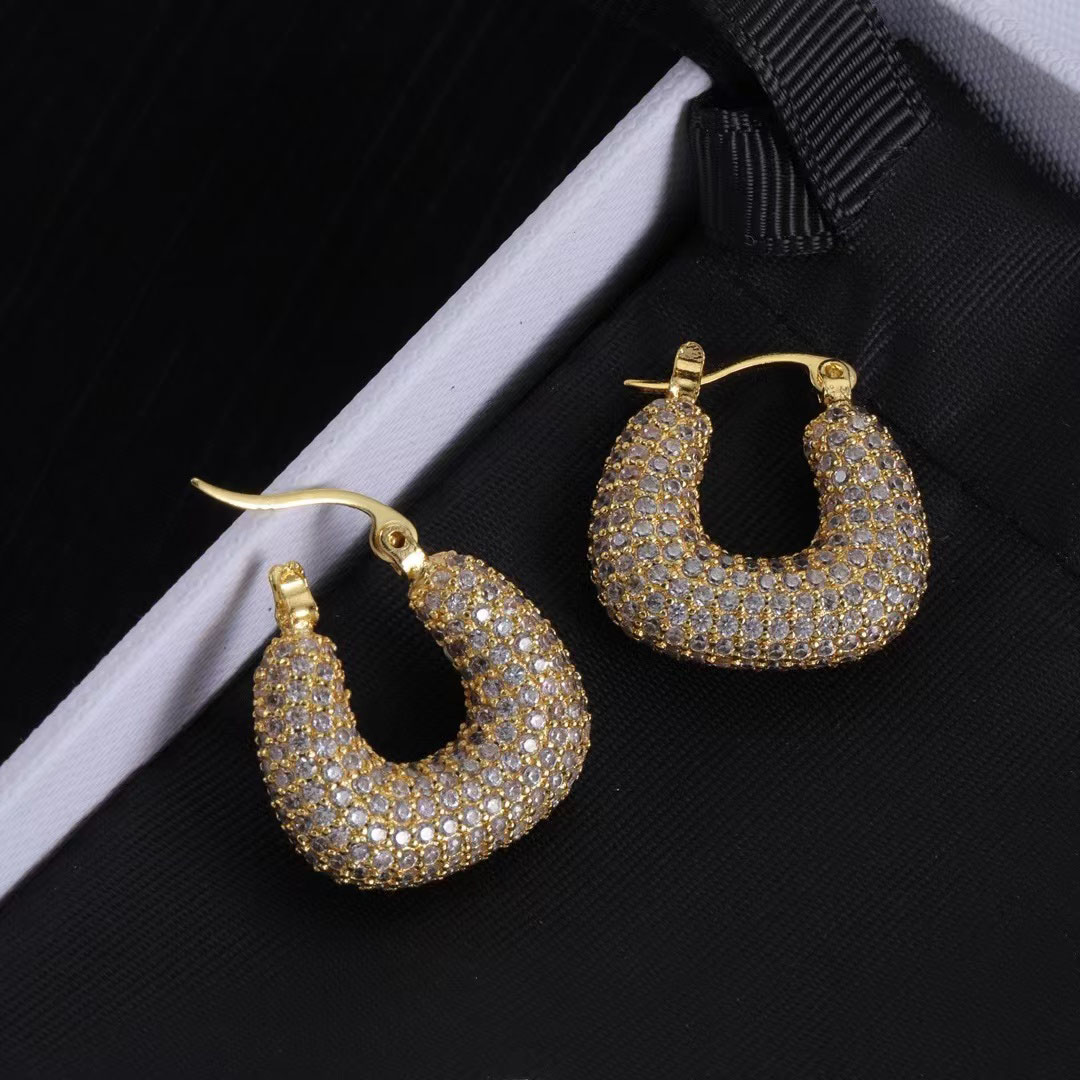 Gold cubic zirconia stud fashion luxury earrings for women wedding bride gift designer jewelry H260202