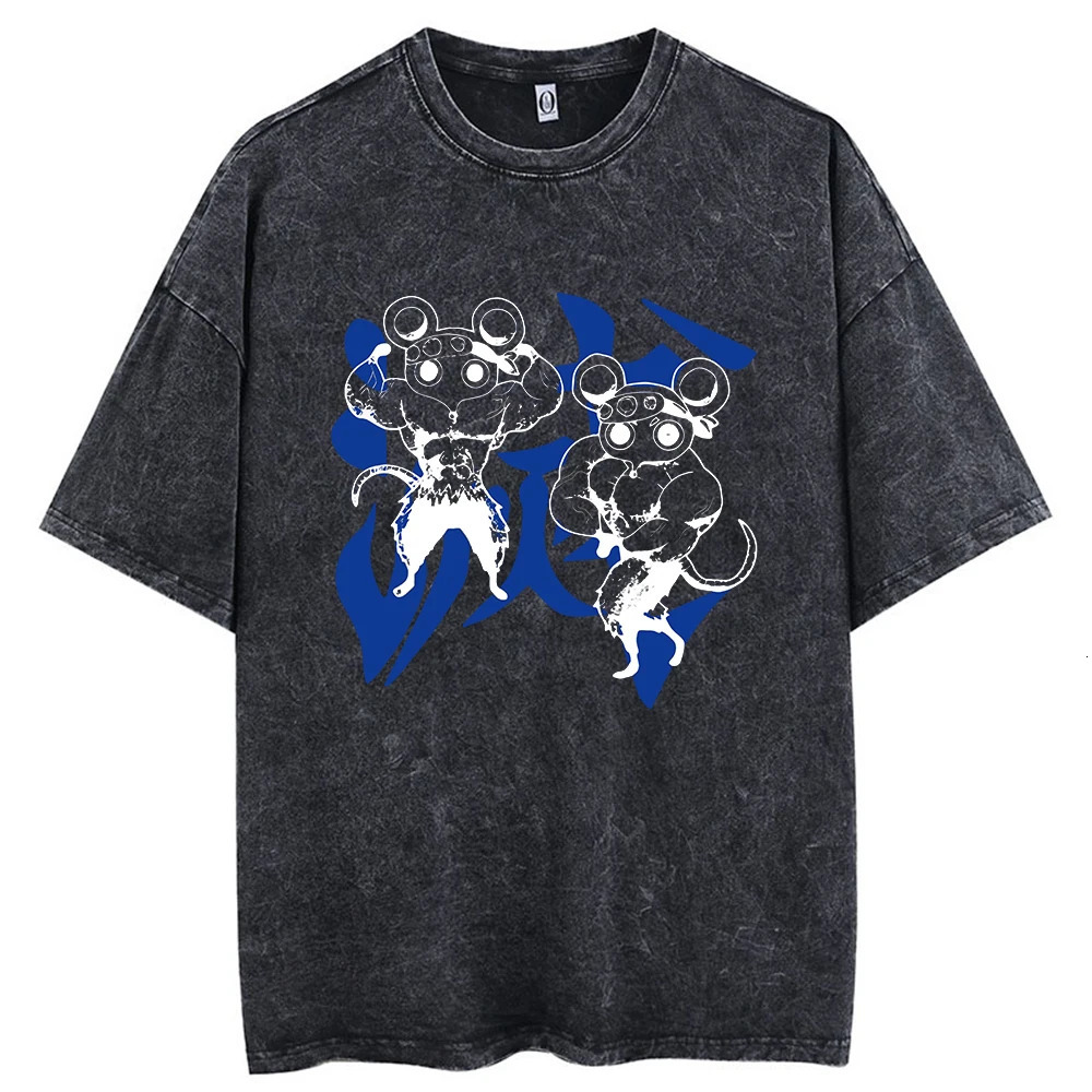 Printed waxed Tshirt anime demon killer cotton mens retro graphic street clothing summer casual 240824