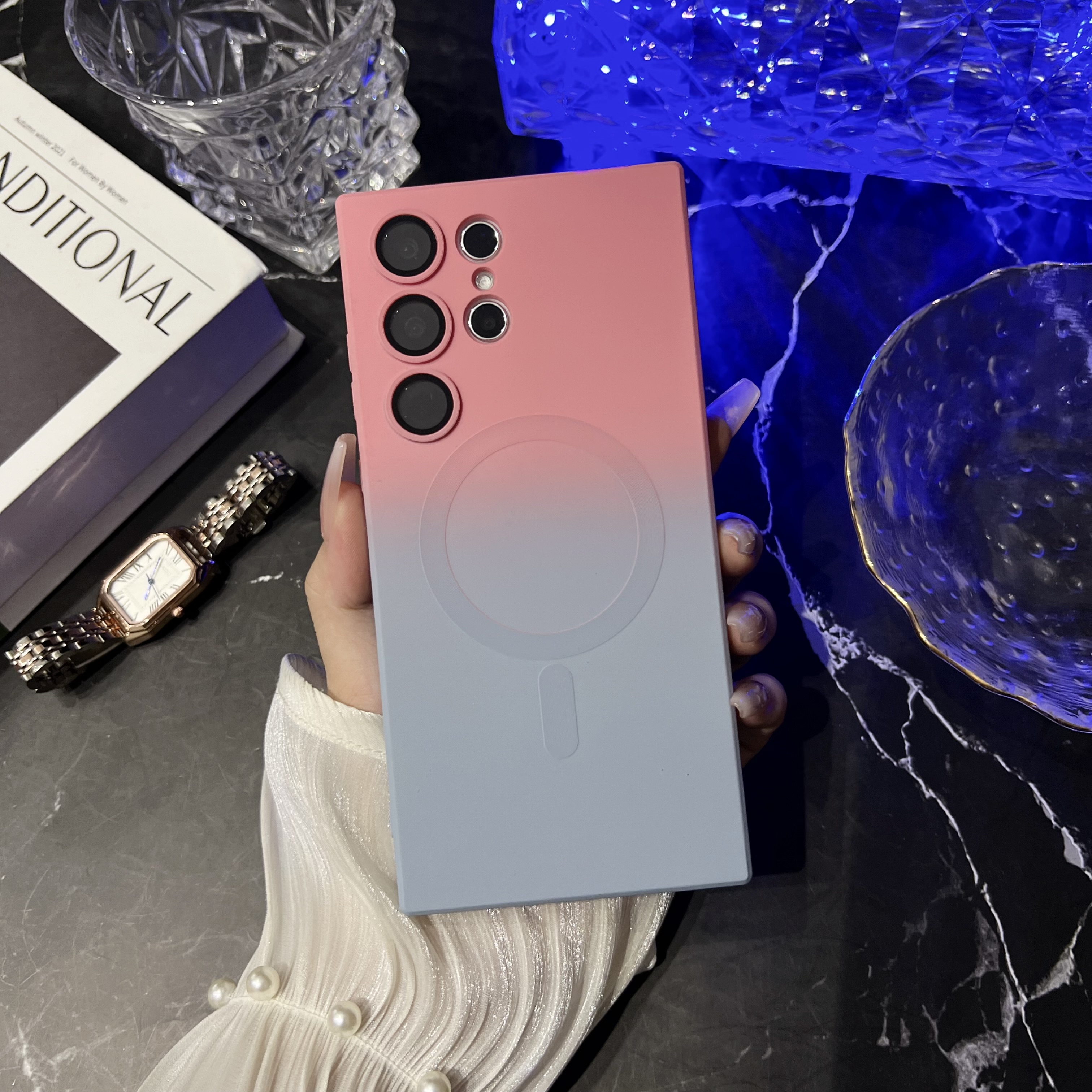 Luxury Magnetic For Magsafe Wireless Charging Soft TPU Cases Gradient Color Camera Glass Lens Protection For Samsung S20 S21 FE S22 Plus S23 S24 Ultra