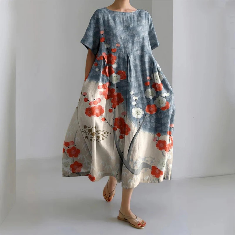 Summer Bohemian Casual Loose Elegant Lady Dresses Women Retro Printed Breathable Dresses Ladies Floral Pullover Dresses 240808