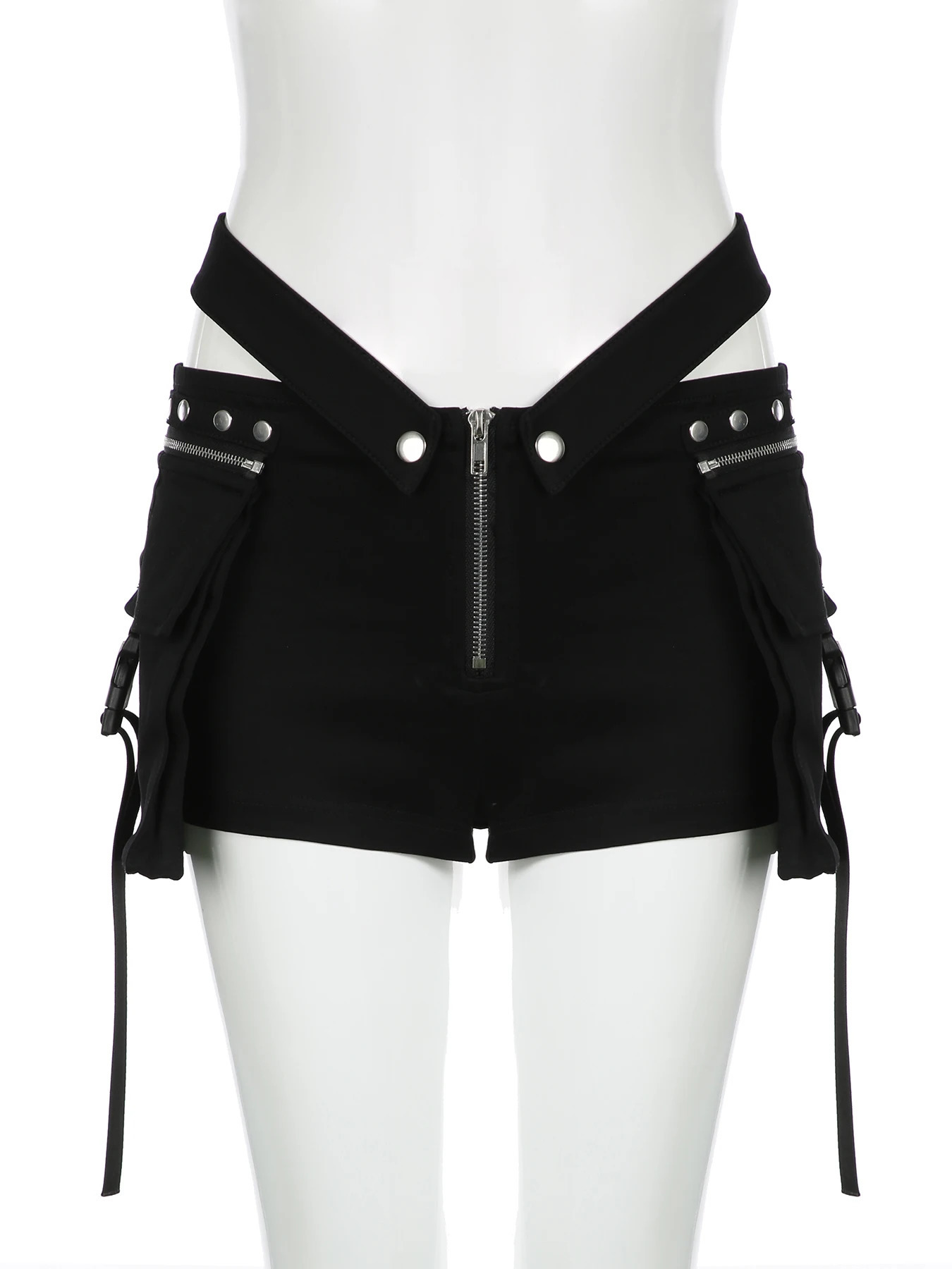 Rockmore Gothic Black V-Waisted Pocket Shorts Coquette Dark Style Low Waist Shorts Y2K Aesthetic Mini Short Pants Women Clothing 240808 - view 7
