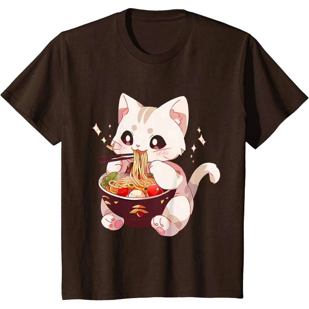 T shirt for Mens Cute Cat Ramen Noodles Kawaii Anime Girls Teen Japanese Food T-Shirt Shirts Tshirt Graphic Tee Casual Tops Clothes Short sleeve