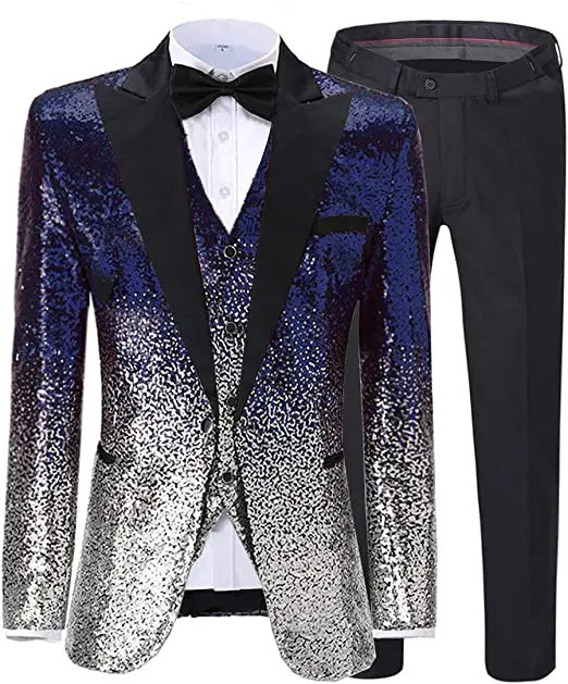 Mens 3piece sequin color sparkling set Notch lapel wedding dressparty groom banquet nightclub Pioneervestpants 240807