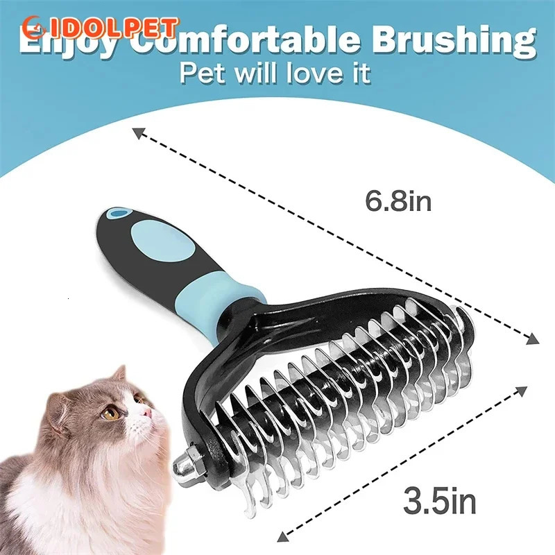 Professional Pet Deshedding Brush 2 Sided Dematting Dog Comb Cat Brush Rake Puppy Grooming Tools Undercoat Shedding Flying Hair 240807