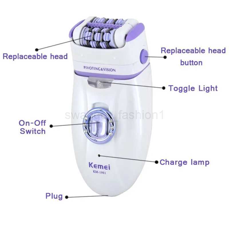 Kemei 1981 3in1 Electric Women Epilator Female Shaver Leg Body Hair Removal Lip Chin Depilatory Lady Bikini Trimmer Facial HairXJ240808
