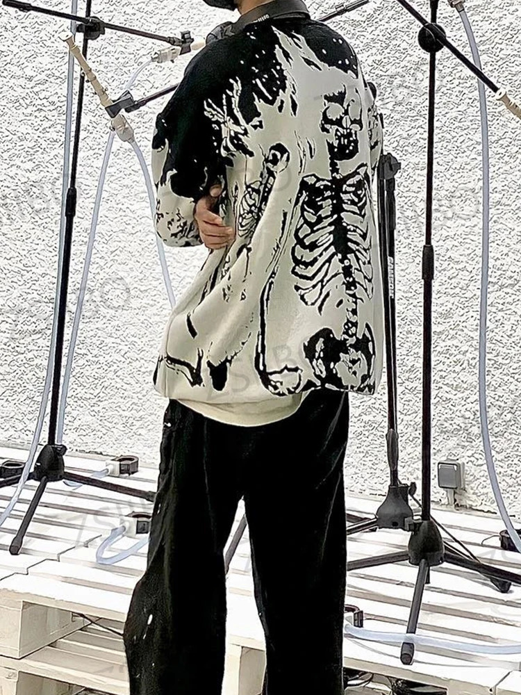 Harajuku Cotton sweater Women Aesthetic Top Y2k Clothes portrait Print Streetwear Knitted Sweater men Gothic Pullover autumn 240808