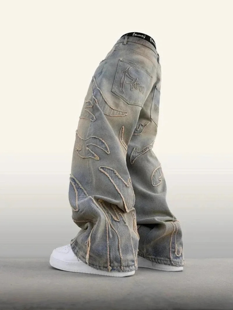 Street Hip Hop Retro Jeans Men Y2K Harajuku Casual Loose Oversized Wide Leg Pants Unisex Fashion Joker Denim Trouser 240821