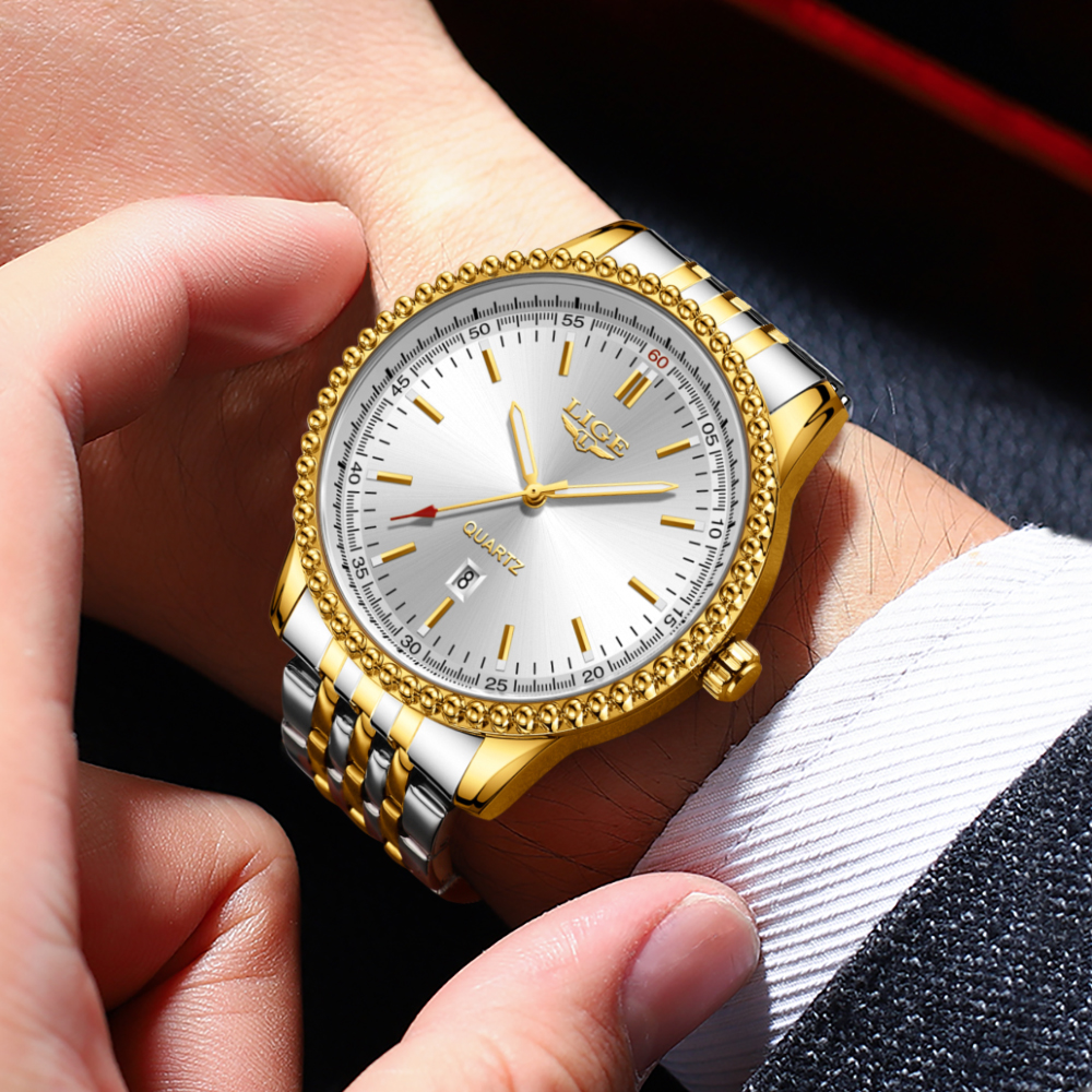 LIGE2024 new men's quartz watch Simple three pin calendar watch Festival Gift Teen Fashion watch Life waterproof watch