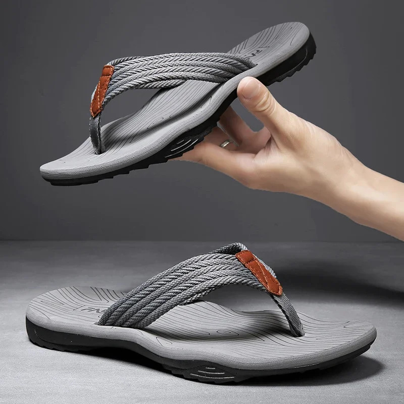 Mens Woven Striped Flip-flops Summer Indoor Outdoor Lightweight Comfortable Non-slip Street Walking Beach Vacation Slides 240808