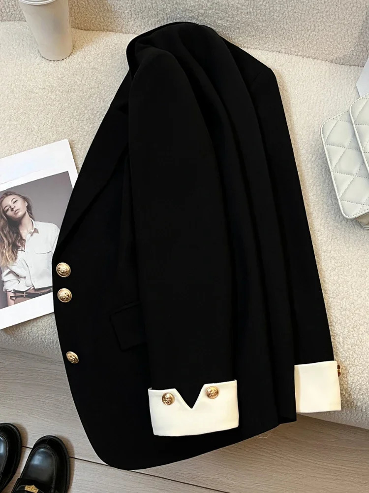Fashion Women Sense Niche Loose Milk White Blazer Jacket Spring Female Korean Commuting Splicing Suit Tops Coat 240808