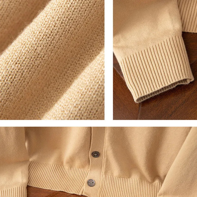 Plus Size M-5XL Cashmere Cardigan Sweater Mens Solid Color Knitted V-neck Warm Wool Male High End Casual Coat Style 240816