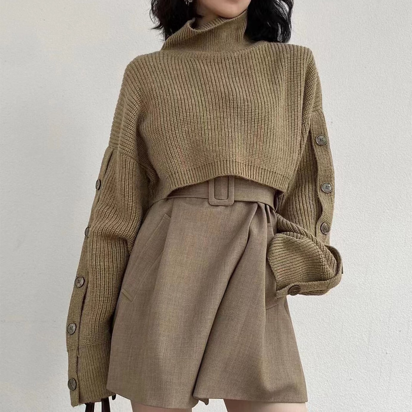 2024 new autumn and winter British style high neck short pullover knitted sweater women's clothing dongdumaoyi