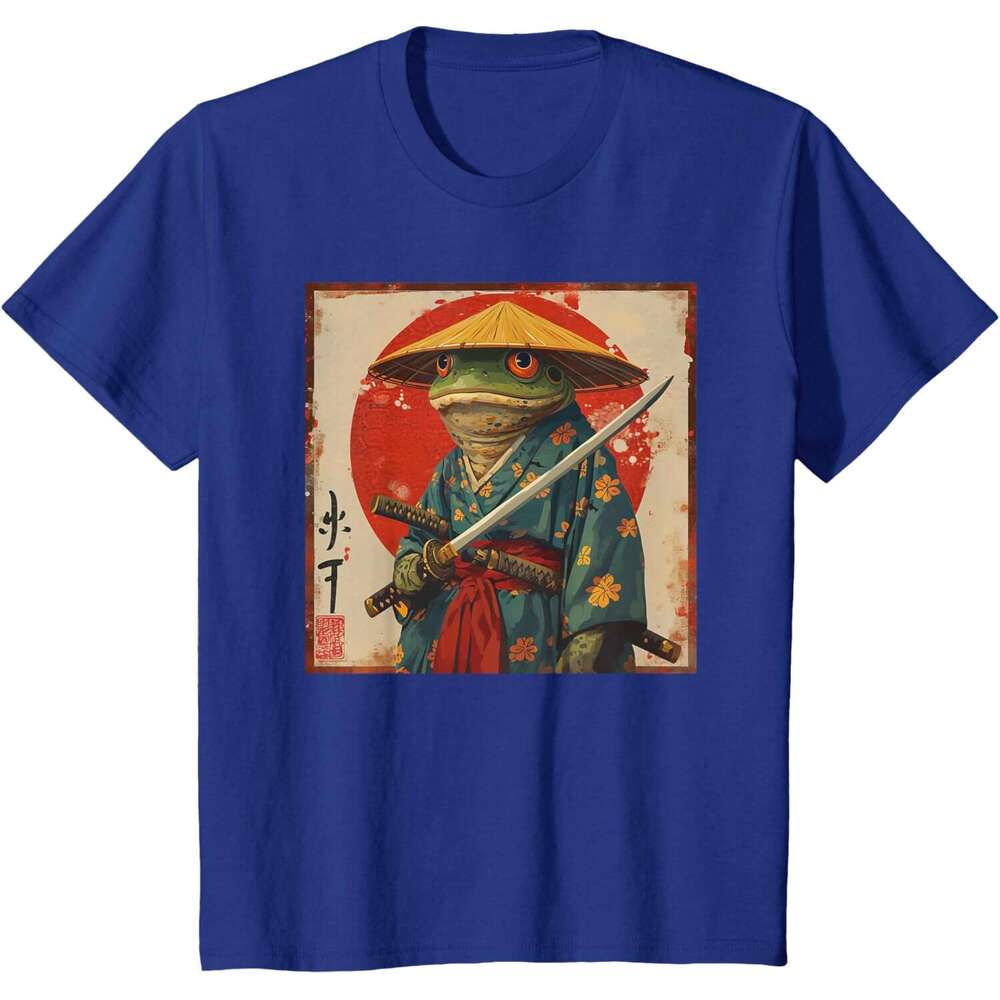 T shirt for Mens Womens Woodblock Art: Samurai Frog Japanese kanji T-Shirt Shirts Tshirt Graphic Tee Casual Tops Clothes Short sleeve