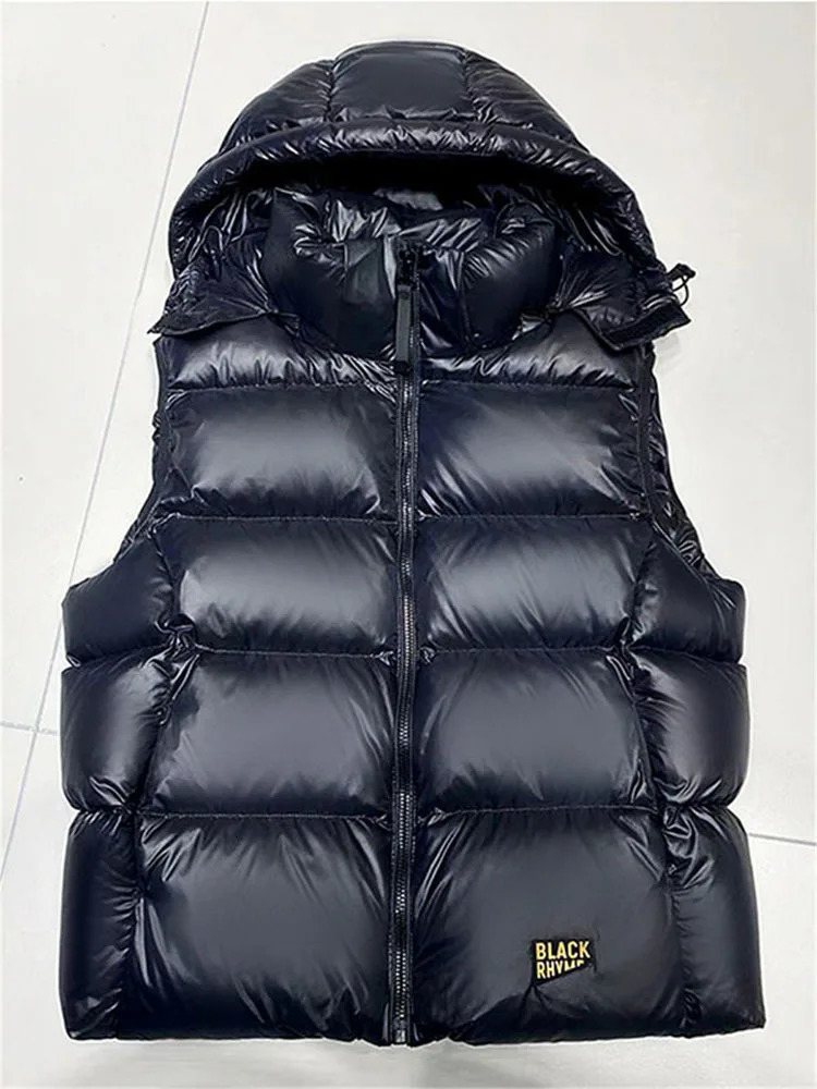 Winter Women Black Casual Hooded White Duck Down Short Vest Female Thick Warm Sleeveless Loose Puffer Jacket 240808