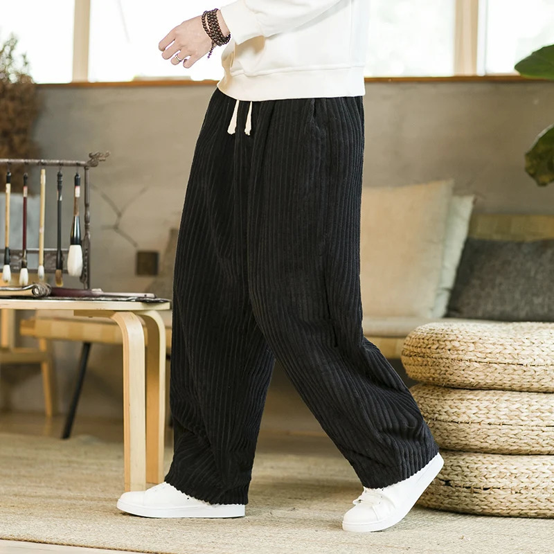 Oversized Pants Tradition Casual Autumn Wide-leg Trousers Harajuku Corduroy Streetwear Straight Pants Male Elastic Waist Loose 240814