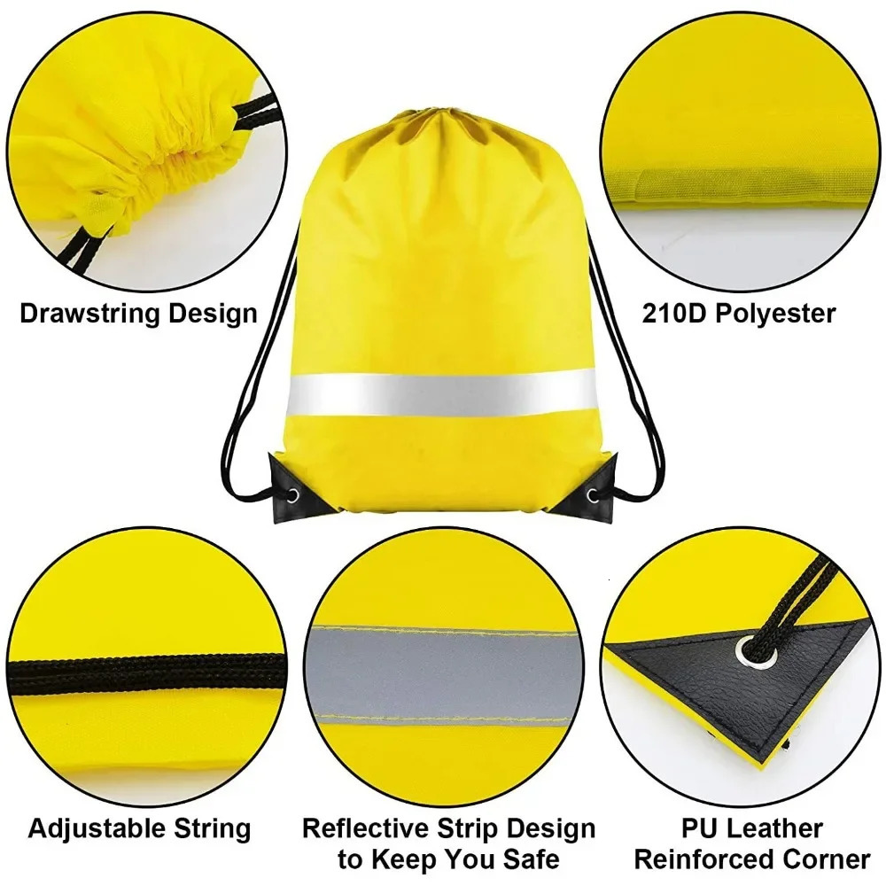 43x34cm Portable Drawstring Reflective Backpack Outdoor Gym Swimming Sports Travel Bag Waterproof Beach Pocket 240808