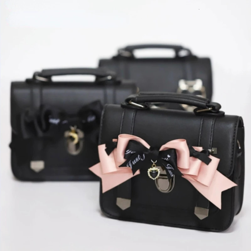 MBTI Cute Jk Satchels Shoulder Bag for Women Black Square Small Pu Leather Purses and Handbags Japanese Style Lolita Ladies Bag 240808