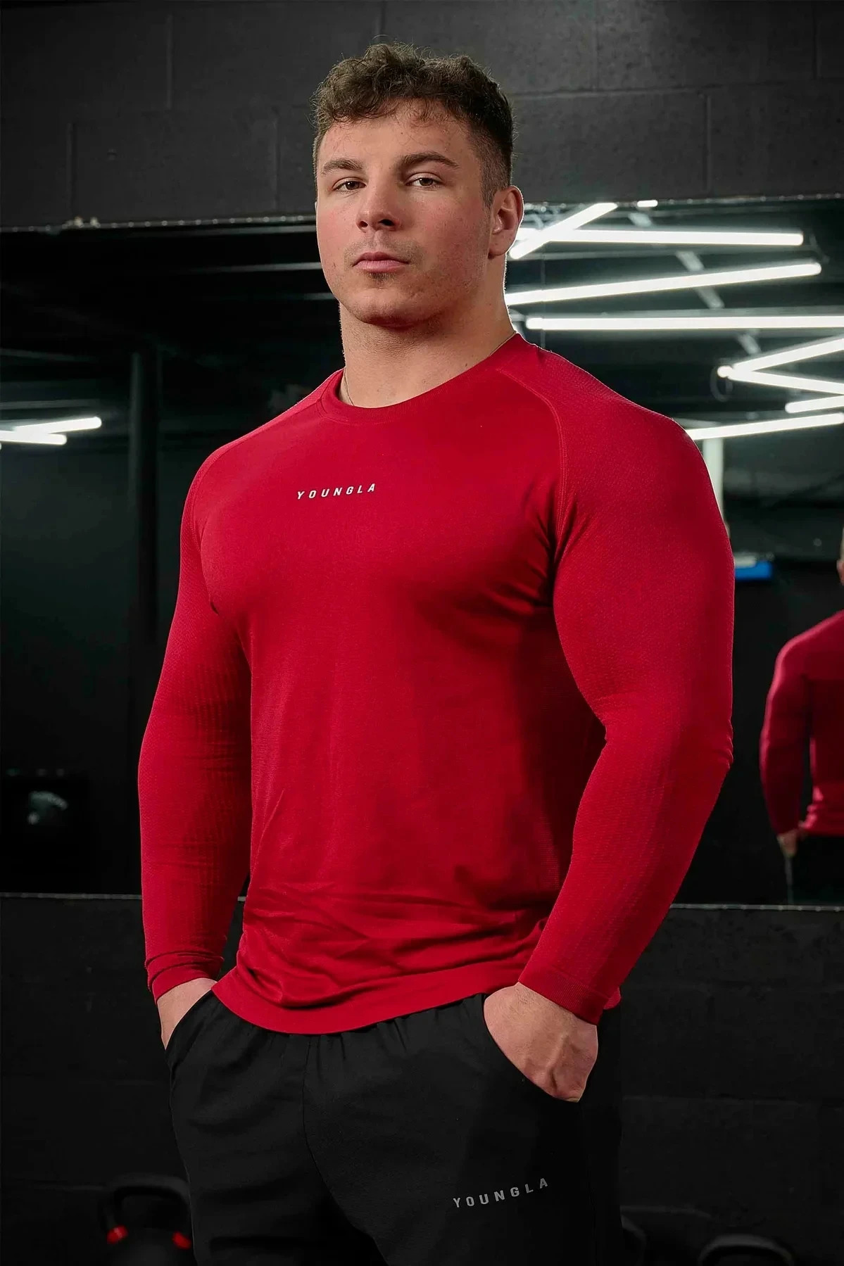 American style YA Mens Long Sleeved TShirt Jogger Gym Sports Fitness Running Training Bottoming Shirt Round Neck 240807