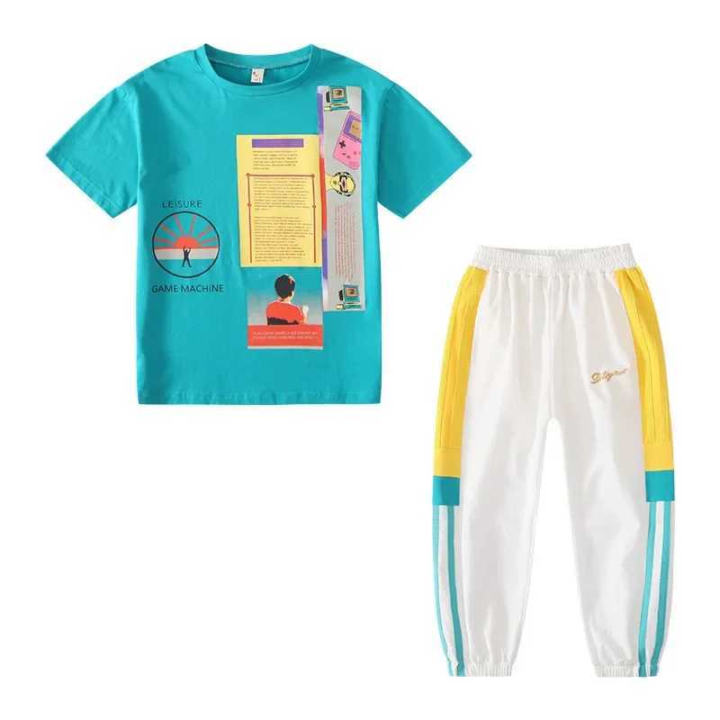 Clothing Sets Girls Summer Short Sleeve Shirts+Full Length Pants 2pcs Sets Baby Boys Girls Teen Sports Suits 4 6 8 10 12 Year Kids ClothesL488
