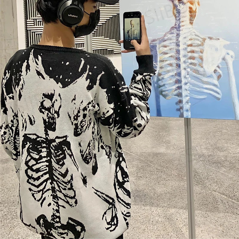 Harajuku Cotton sweater Women Aesthetic Top Y2k Clothes portrait Print Streetwear Knitted Sweater men Gothic Pullover autumn 240808