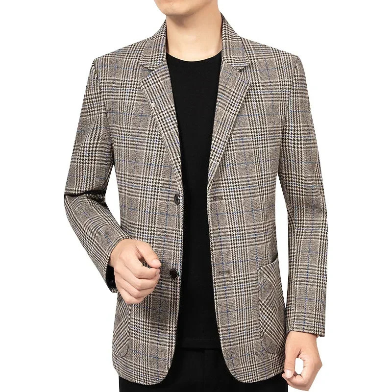 Spring Autumn Business Casual Suits Jackets Coats Men Plaid Blazers Male Formal Wear Slim Fit Size 4XL 240807