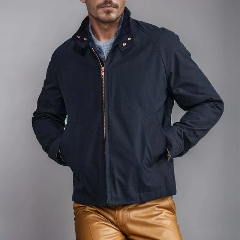 Autumn stand up collar mens slim fit jacket fashionable winter solid color zipper long sleeved street 240819
