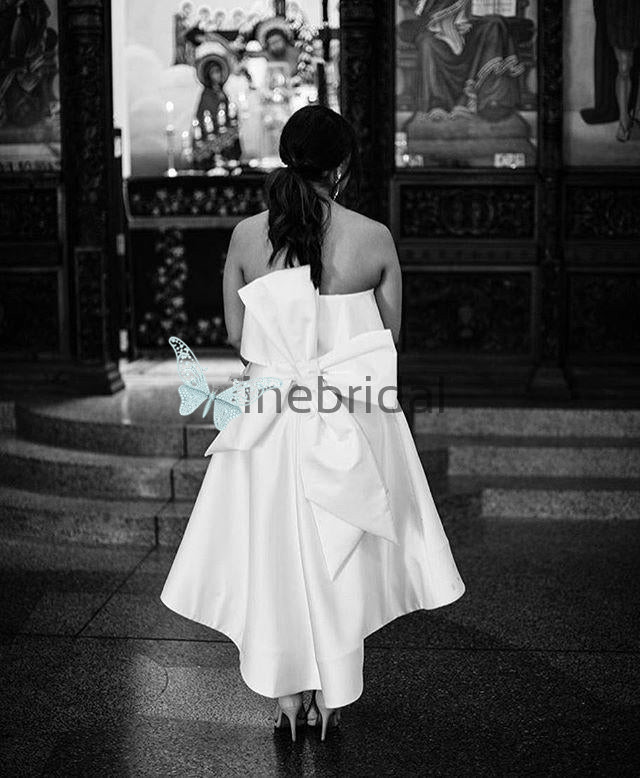 Strapless Pink Bridesmaid Dresses Simple Satin Sleeveless Maid Of Honor Dress High Low Wedding Party Gowns Plus Size