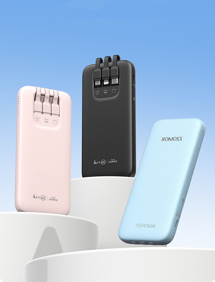 10000mah Romains compacts et portables One-à-trois banque d'alimentation universelle avec câble de charge intégré et alimentation mobile à charge