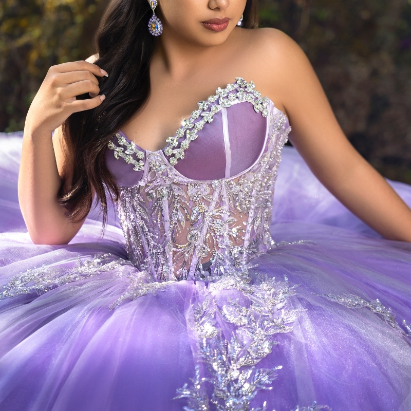 Sparkly Lavender Quinceanera Dress Ball Gown Off The Shoulder Applique Lace Beaded Crystal Tull Corset Sweet 16 Vestidos De 15 Anos