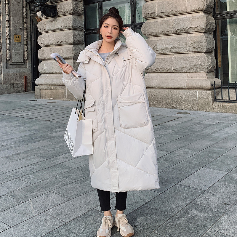 Korean Version Internet Celebritys Same Thick Bread Down Womens Loose Winter Coat Medium Long Cotton Jacket B4