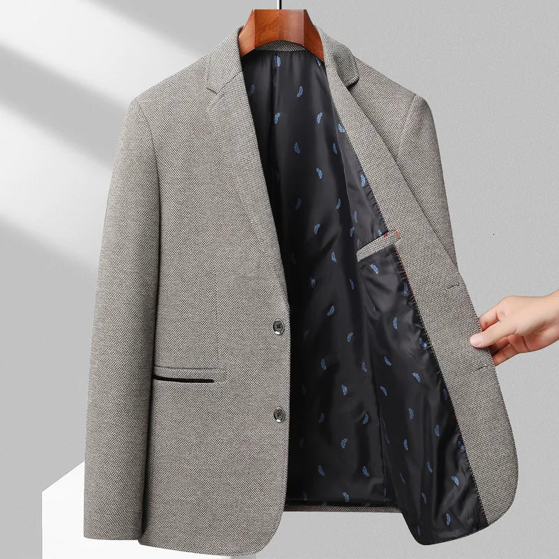 Mens Fashion Business Korean Gentleman Wool Trend Slim Hong Kong Style British Casual Wedding Blazer 240807