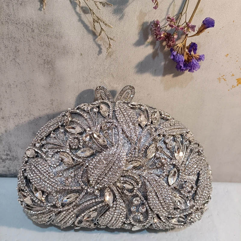 Womens Sier Wedding Bridal Handbag Hollow Crystal Party Clutch Wallet Birthday Dinner Flower Dia Gift Night Bag 240807