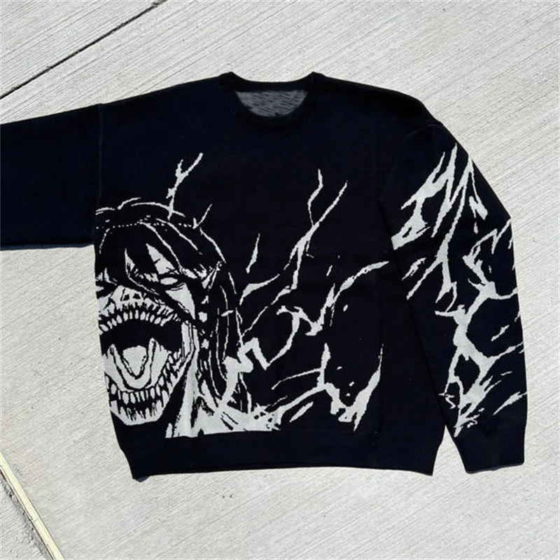 Harajuku Vintage Anime Printing Knitwear Mens Y2K Gothic Womens Sweaters Autumn Winter Loose Top Casual Streetwear Pullover Swe 240808