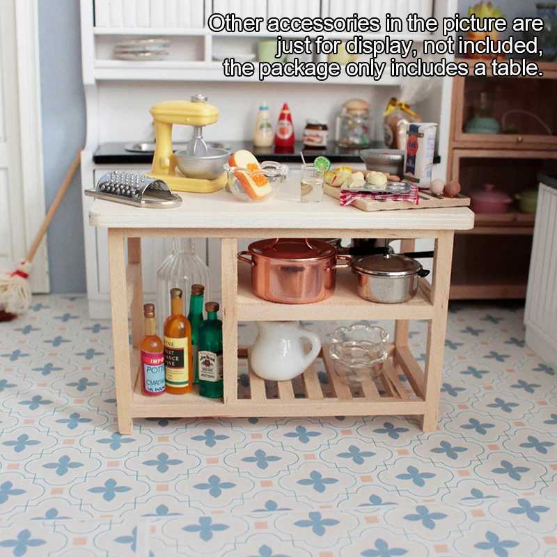1/12 Doll House Furniture Miniature Wooden Console Table Cabinet Kitchen Room Sideboard Bathroom Living Room Shelf For Dollhouse Y240807