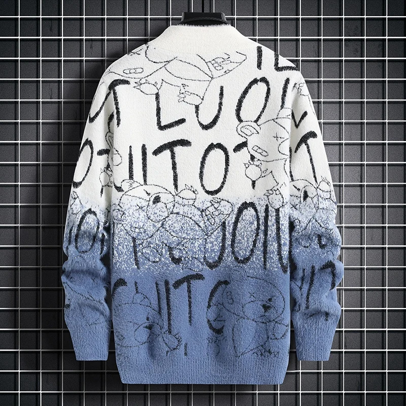 Harajuku Sweater Mens Y2K Knitted Letter Printing Sweater Mens Wool Pullover Mens Retro Knitted Color Block Tops 240808 - view 5