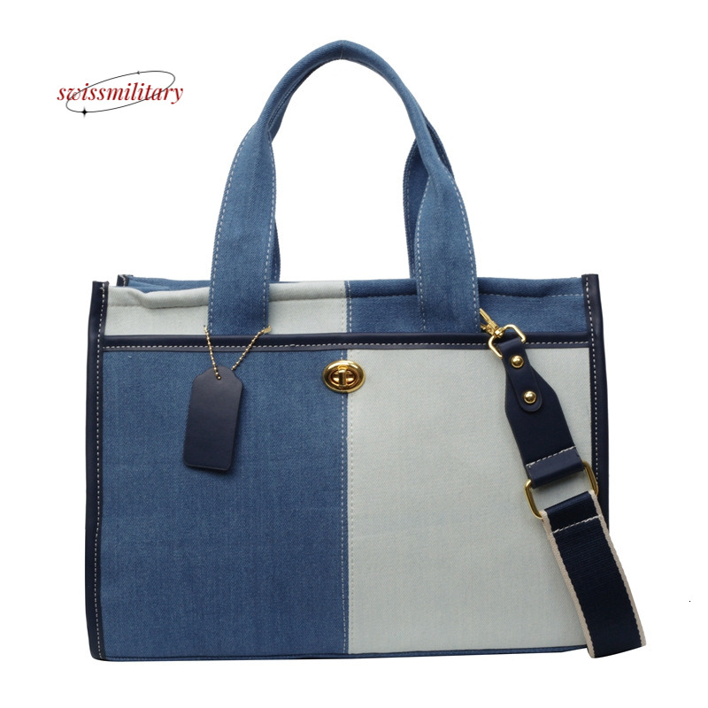 2024 New Fashionable Contrast Color Spliced Denim Handheld for Women's One Shoulder Crossbody Commuter Leisure Tote Bag H88#41 ddmy 62f5