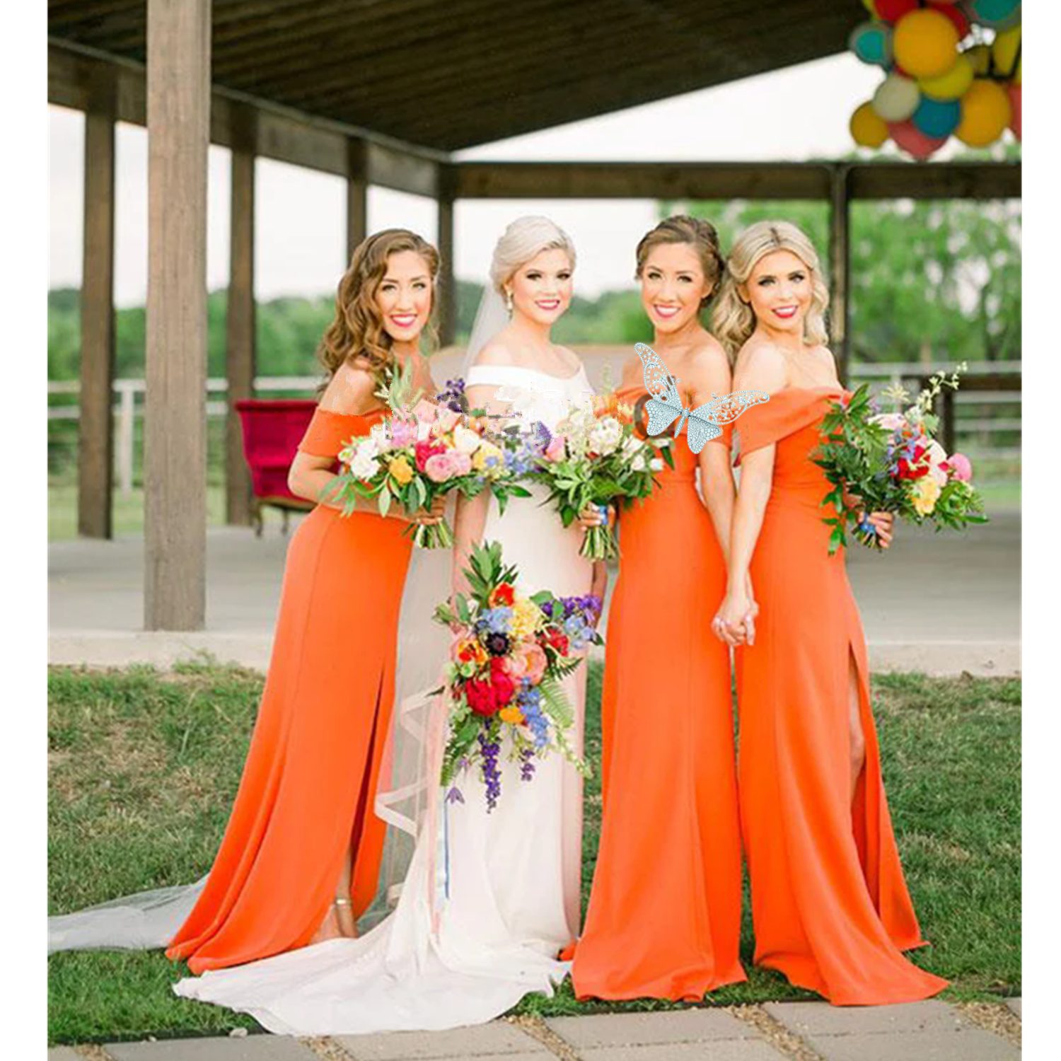 Orange Off The Shoulder Bridesmaid Dresses Simple Satin Sleeveless Maid Of Honor Dress Sheath Wedding Party Gowns