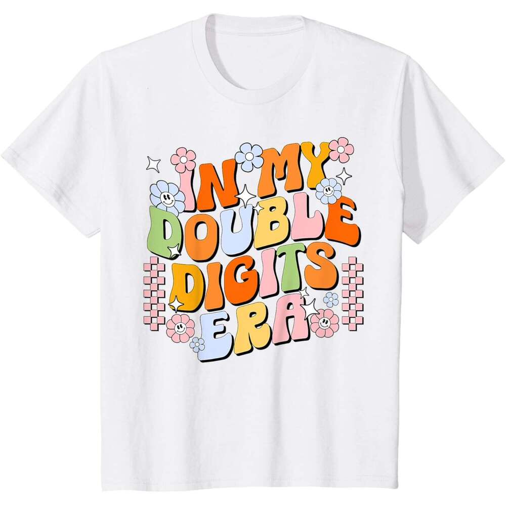 T shirt for Mens Womens In My Double Digits Era Retro 10 Year Old 10th Birthday Girl T-Shirt Shirts Tshirt Graphic Tee Casual Tops Clothes Short sleev