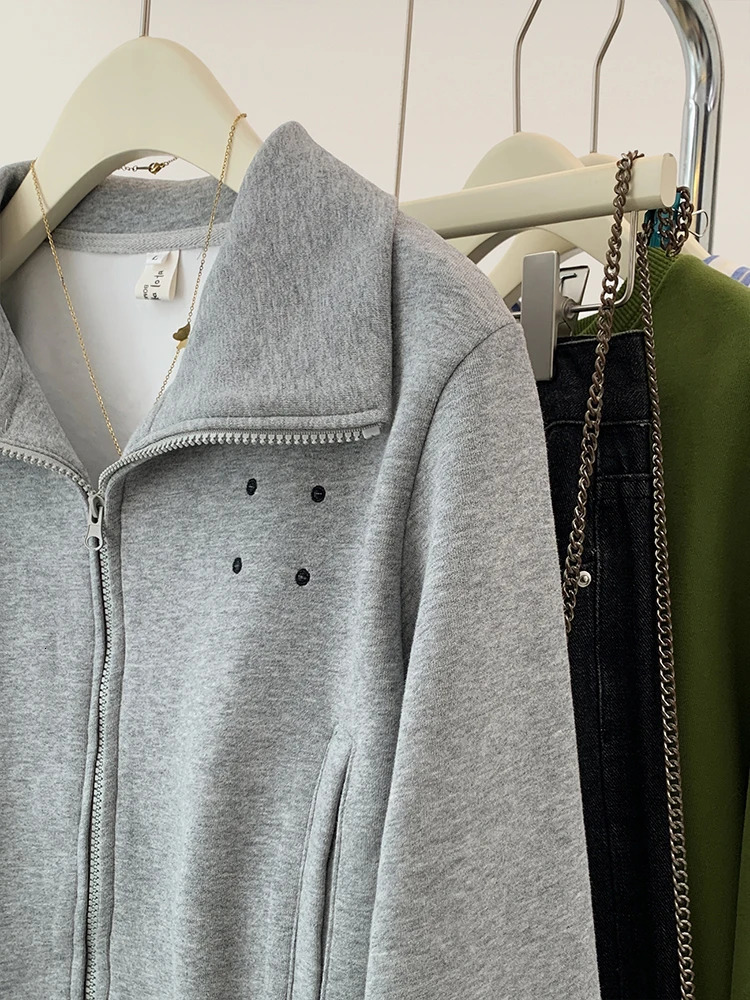 Women Sweatshirt Autumn Sweater Coat Loose Casual Female Tops Short Lapel Zipper Cardigan Jacket 240812