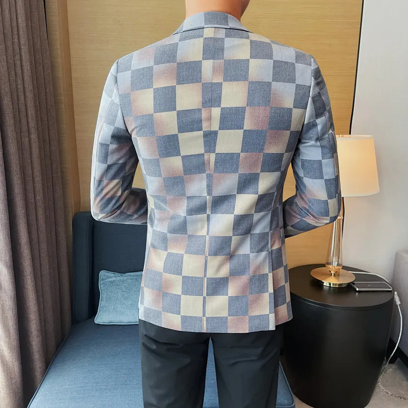 Autumn Mens Pioneer Classic British Checkered Single Chest Set Work Party Gentleman Business Leisure Tailcoat 240812