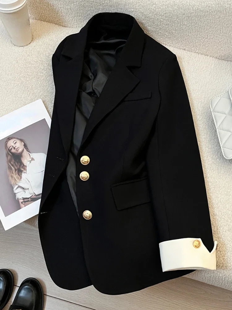 Fashion Women Sense Niche Loose Milk White Blazer Jacket Spring Female Korean Commuting Splicing Suit Tops Coat 240808