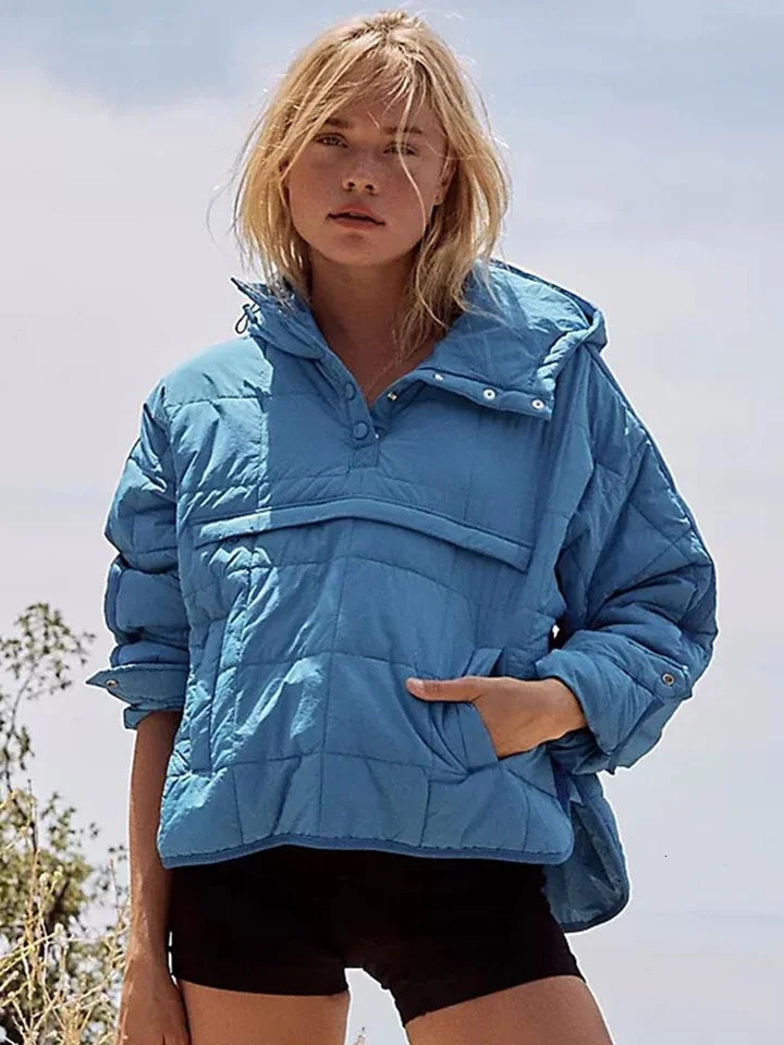 Cotton jacket womens casual warm thin autumn retro fashion park loose hooded pocket 240807