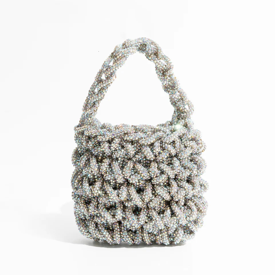 Sparkling s Woven Women Handbags Glitter Diamond Handmade Shoulder Crossbody Bag Evening Party Small Tote Purses 2024 240808