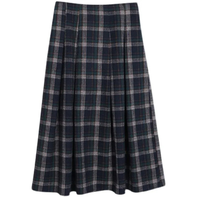 JK Skirts Women Plaid Loose Midi S-5XL A-line Pleated Empire Chic All-match Students Preppy Female Autumn Winter Gentle Lovely 240808