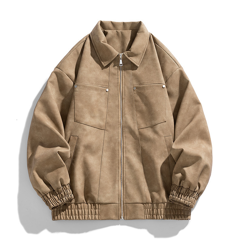 24ss Solid Color Leather Jacket for Spring and Autumn Men Trendy style Motorcycle Suit Windproof Handsome Slim Fit and Handsome Pu Leather Jacket for 